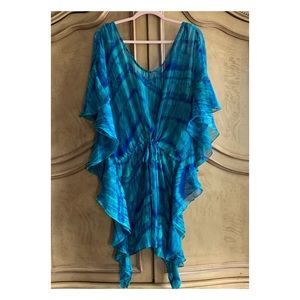 Mini summer beach dress coverups 1X blue and green